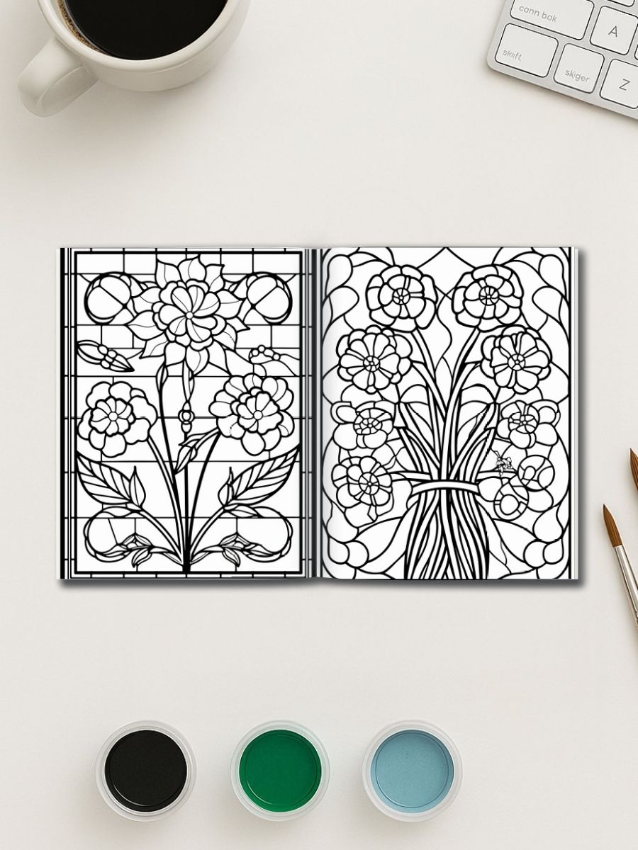 Stained Glass Botanica – 180 Floral Art Pages - Image 3